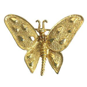 Vintage Goldtone Butterfly Brooch Pin With Textured Wings & Secure Clasp